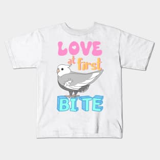 Love at first bite Grey Cockatiel Funny Birb merch Parrot Kawaii Kids T-Shirt